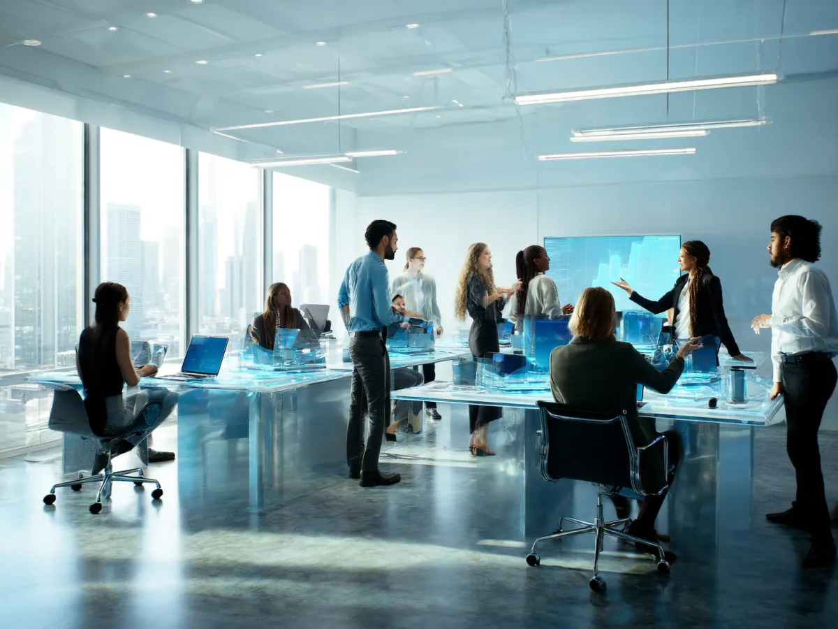 Leuchtender Ausblick über Stadt Büro